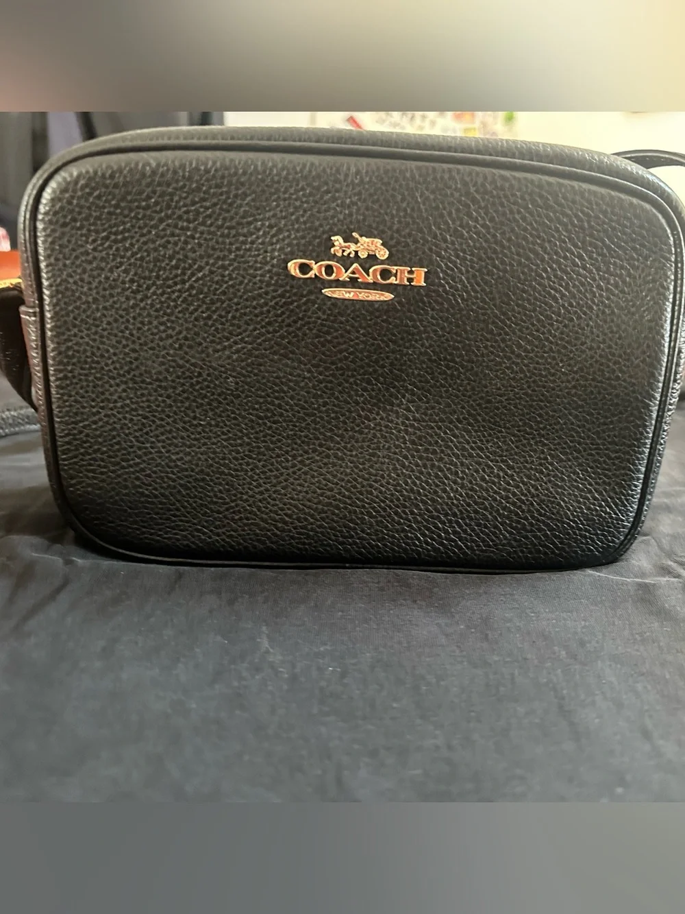 Coach Black Pebbled Leather Messenger Crossbody with Gold Logo